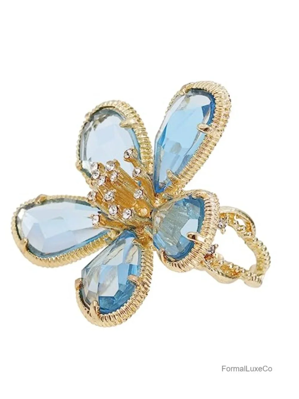 Large Flower Crystal Ring Adjustable Zircon Statement Jewelry